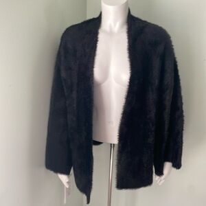 Catherine Malandrino Black Faux Fur Open Cardigan size Large